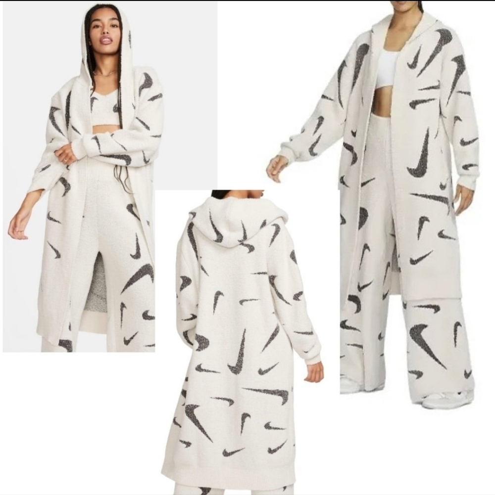 Nike Phoenix Cream and Charcoal Gray Boucle Long Cardigan Size Small - Picture 8 of 9